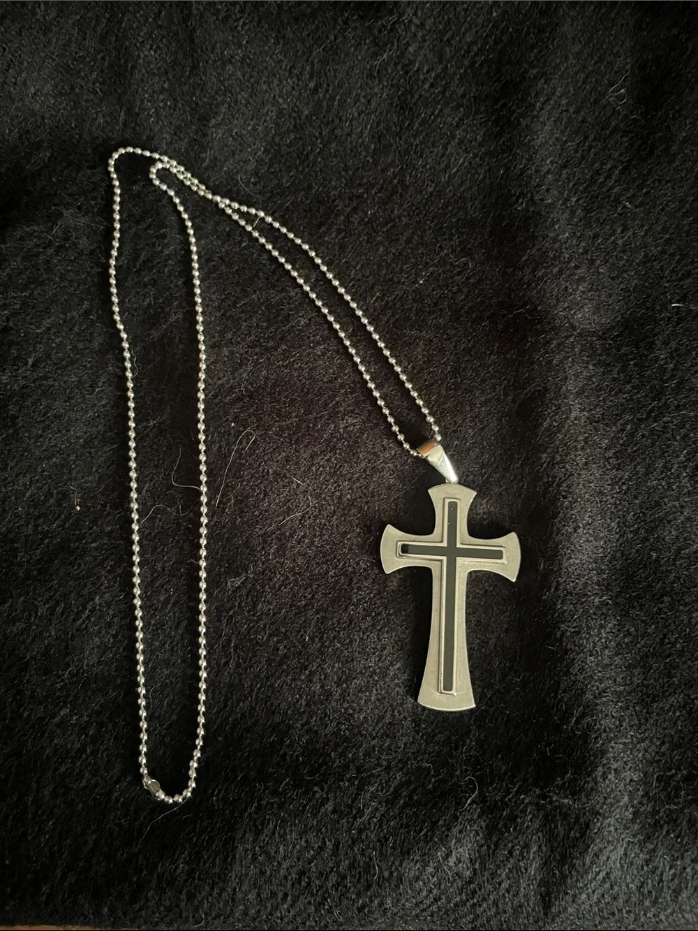 Men's Silver Cross Pendant Necklace - Stainless Steel
